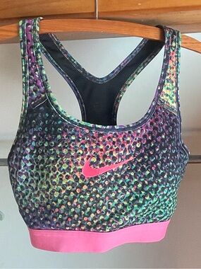 Nike Multicolor Printed Racerback Sports Bra with Pink Elastic Band